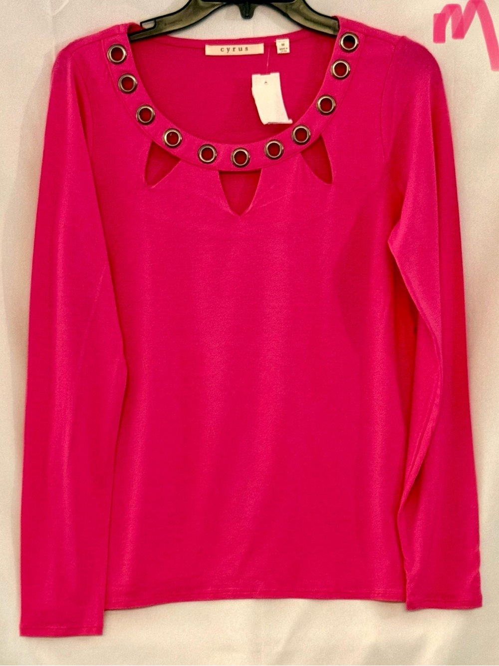 Cyrus Hot Pink Grommet Cutout Long Sleeve Top